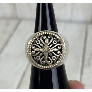 Signed AE Art's Elegance 925 Sterling Silver Scroll Design Hammered Ring Sz 6.25